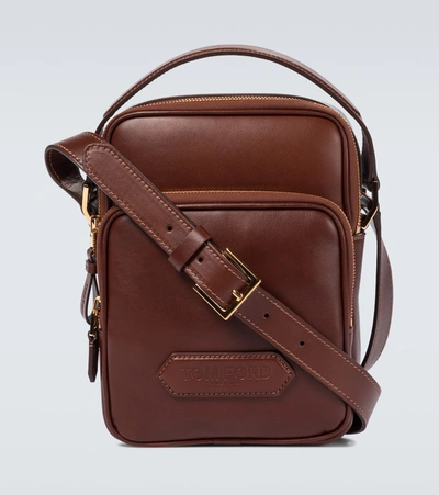 Shop Tom Ford Logo Patch Messenger Bag In Brown