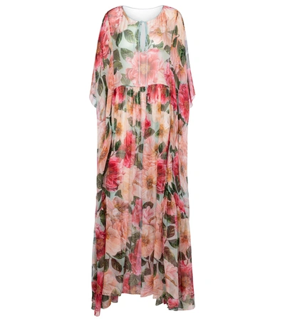 Shop Dolce & Gabbana Floral Silk Chiffon Maxi Dress In Pink