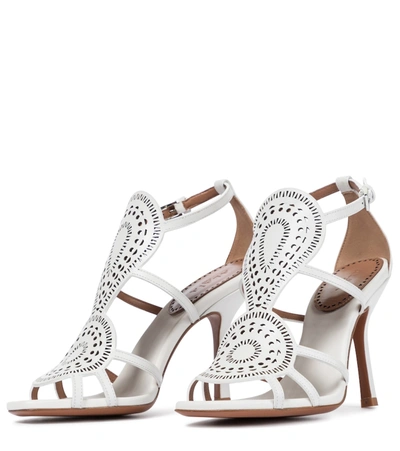 Shop Alaïa Laser-cut Leather Sandals In White