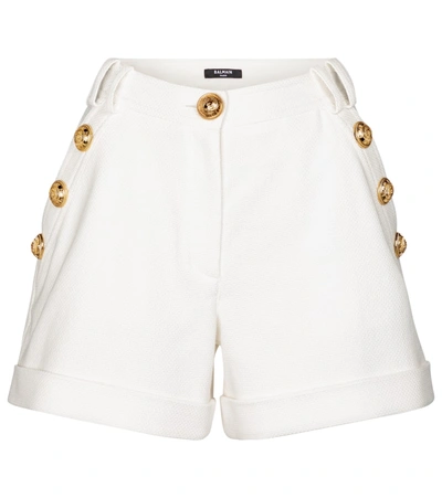 Shop Balmain High-rise Cotton Shorts In White