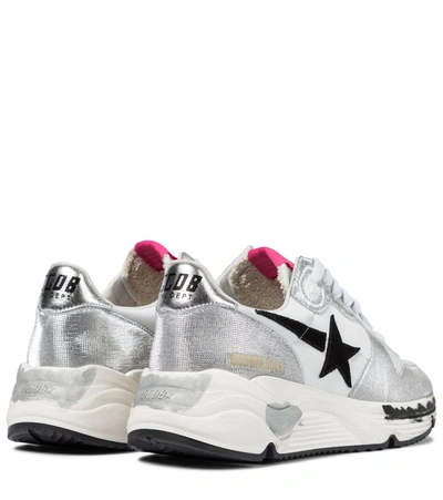 Shop Golden Goose Running Sole Suede-trimmed Sneakers In Metallic