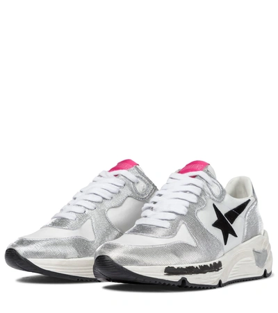 Shop Golden Goose Running Sole Suede-trimmed Sneakers In Metallic