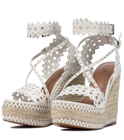 Shop Alaïa Leather Platform Espadrille Sandals In White