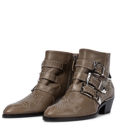 Shop Chloé Susanna Studded Leather Ankle Boots In Brown