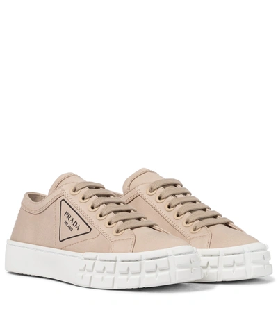 Shop Prada Wheel Canvas Sneakers In Beige