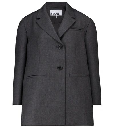 Shop Ganni Wool-blend Blazer In Grey