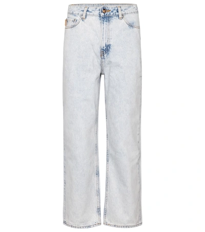 Shop Ganni High-rise Straight Cropped Jeans In Blue