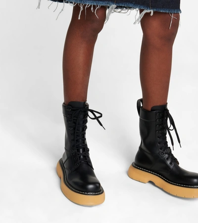 Shop Bottega Veneta Bounce Leather Combat Boots In Black
