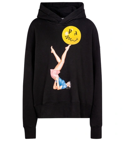 Shop Palm Angels Printed Cotton-jersey Hoodie In Black