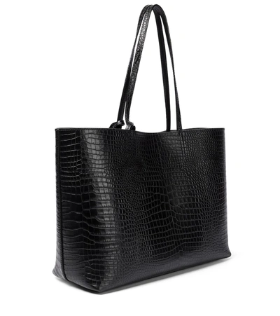 Shop Jimmy Choo Nine2five Medium Croc-effect Leather Tote In Black