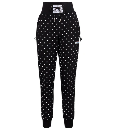 Shop Adam Selman Sport Polka-dot High-rise Cotton-blend Sweatpants In Black