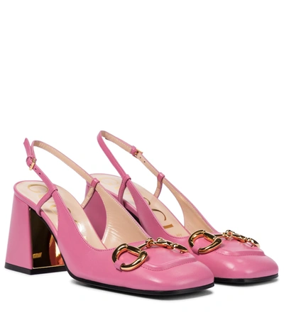 Shop Gucci Horsebit Leather Slingback Pumps In Pink