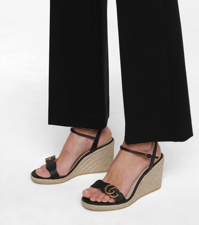 Shop Gucci Leather Wedge Espadrille Sandals In Nero