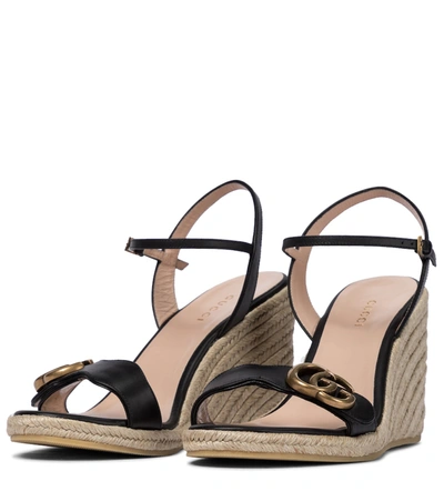 Shop Gucci Leather Wedge Espadrille Sandals In Nero