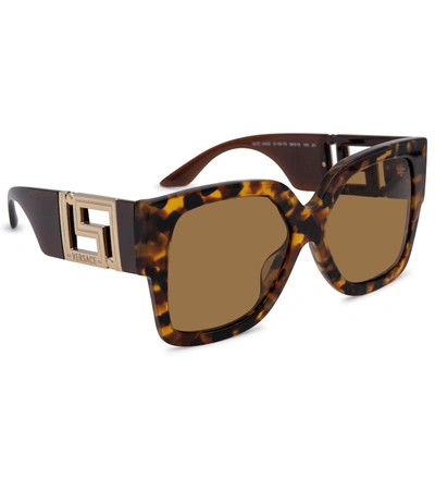 Shop Versace Square Acetate Sunglasses In Brown
