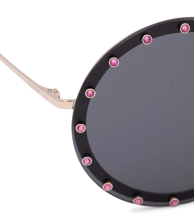 Shop Valentino Embellished Round Sunglasses In Black