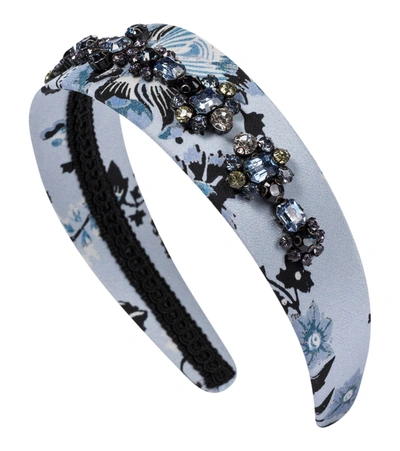 Shop Erdem Embellished Floral Silk Headband In Blue