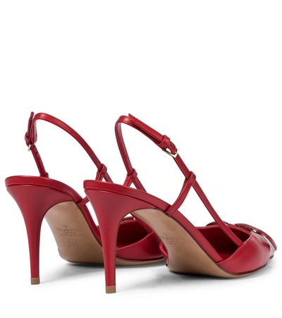 Shop Valentino Garavani Vlogo Slingback Leather Pumps In Red