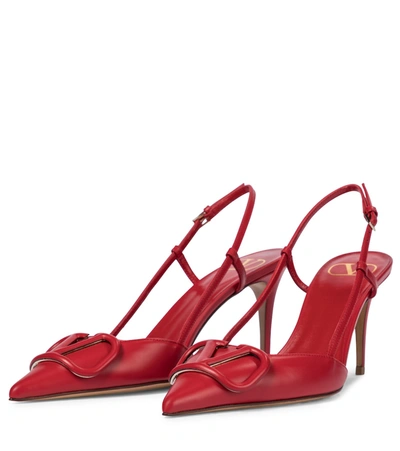 Shop Valentino Garavani Vlogo Slingback Leather Pumps In Red