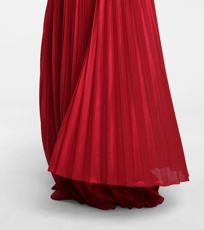 Shop Marchesa Notte Pleated Lamé Cape Gown In Red