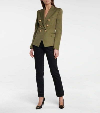 Shop Balmain Wool Blazer In Green