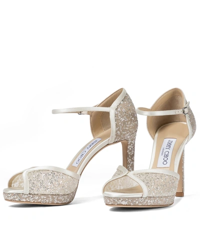 Shop Jimmy Choo Lacia 100 Glitter Tulle Platform Sandals In Silver
