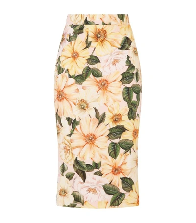 Shop Dolce & Gabbana Silk-rich Camellia Skirt