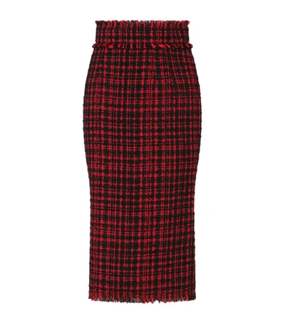 Shop Dolce & Gabbana Tartan Tweed Midi Skirt