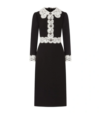 Shop Dolce & Gabbana Cady Lace-trim Midi Dress