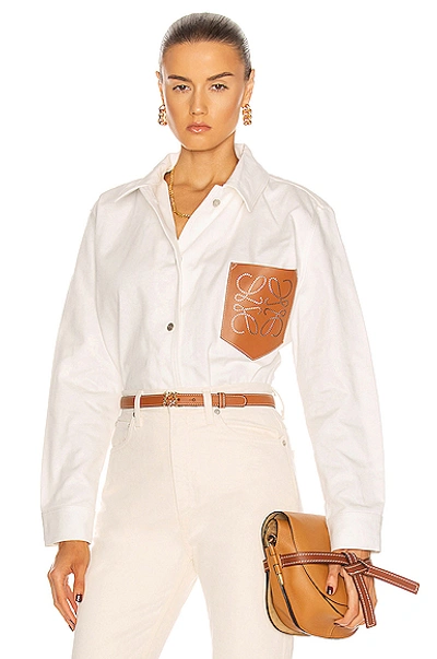 Shop Loewe Leather Pocket Overshirt In Ecru