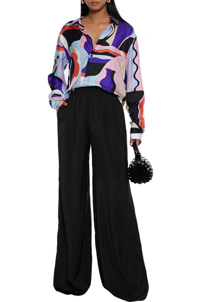 Shop Emilio Pucci Gathered Satin-twill Wide-leg Pants In Black