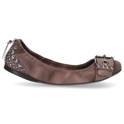 Shop Miu Miu Ballet Flats Textile In Grau