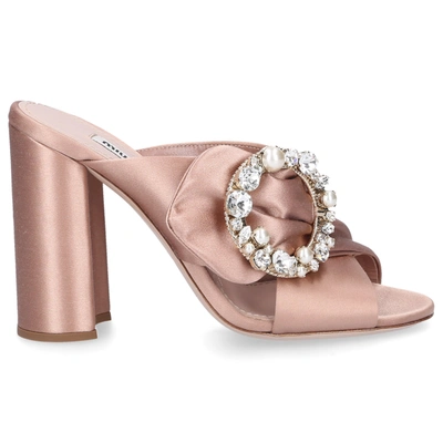 Shop Miu Miu Mules Satin In Beige