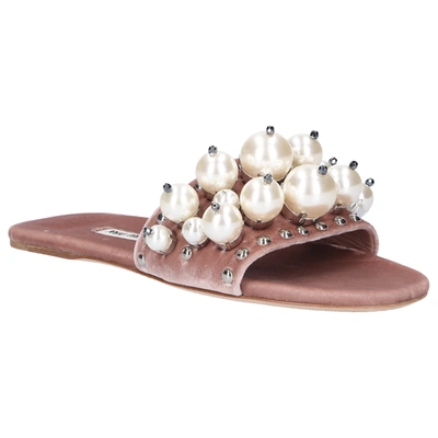 Shop Miu Miu Sandals Velvet In Beige