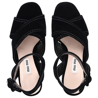 Shop Miu Miu Platform Sandals Velvet In Black