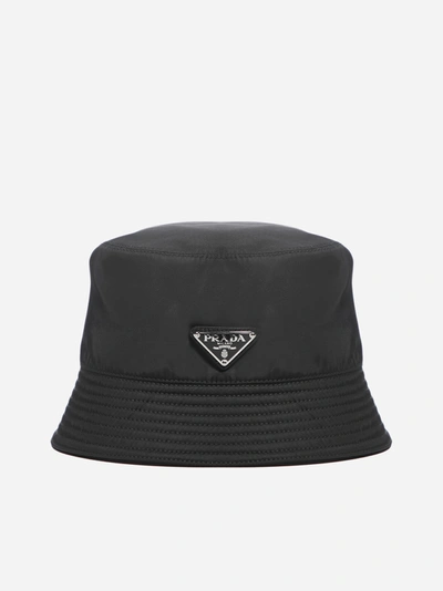 Shop Prada Logo-plaque Nylon Bucket Hat In Black