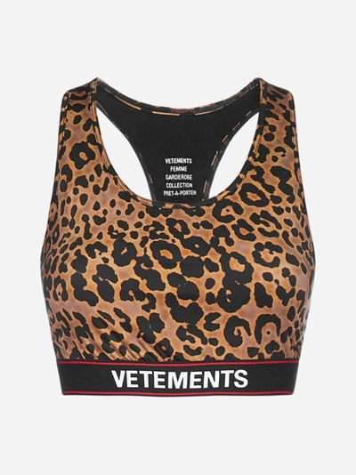 Shop Vetements Logo Leopard Print Bra Top