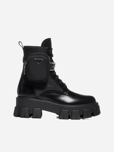 Shop Prada Pouch-detail Monolith Leather And Nylon Combat Boots
