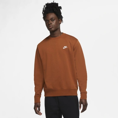 Shop Nike Sportswear Club Fleece Crew (tawny) In Tawny,white