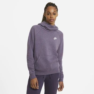 Shop Nike Sportswear Essential Women's Funnel-neck Fleece Pullover Hoodie In Dark Raisin,heather,white