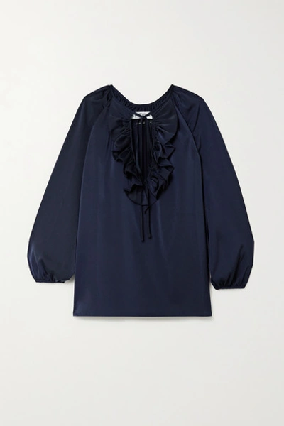 Shop Acheval Pampa Gorrion Tie-detailed Ruffled Satin Blouse In Navy