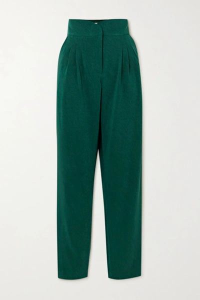 Shop Acheval Pampa Gato Pleated Woven Slim-leg Pants In Green