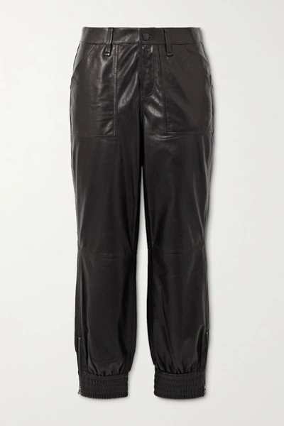 Shop J Brand Arkin Cropped Leather Track Pants In Black