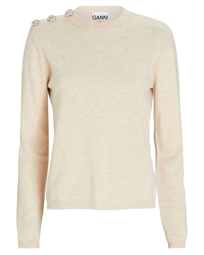 Shop Ganni Crystal-embellished Cashmere Sweater In Beige