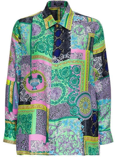 Shop Versace Barocco Petchwork Print Silk Shirt In Multicolor