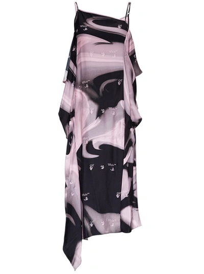 Shop Off-white Liquid Melt Long Dress In Twill In Multicolor