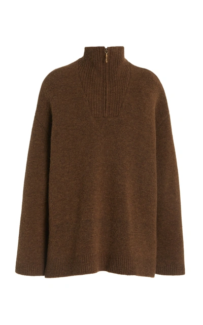 Shop Nanushka Women's Zuma Zip Up Oversized Knit Sweater In Brown