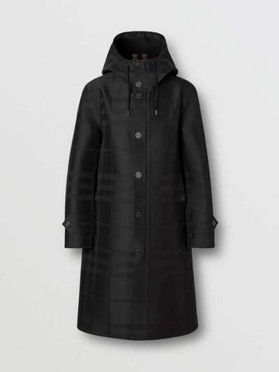 Shop Burberry Globe Graphic Detail Check Technical Cotton Coat In Black