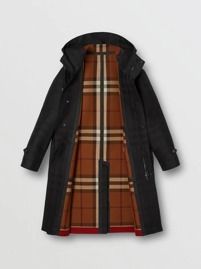 Shop Burberry Globe Graphic Detail Check Technical Cotton Coat In Black