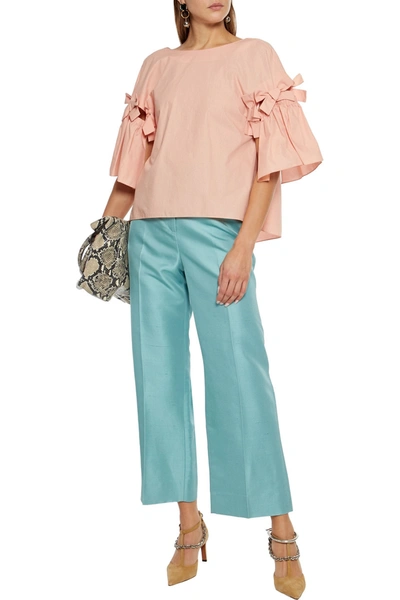 Shop Fendi Cutout Bow-embellished Cotton-poplin Blouse In Blush